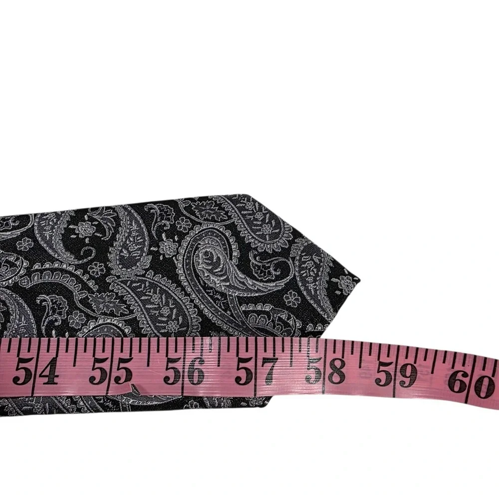 NWT Pronto Uomo Paisley Silk Tie Black Silver Stains Liquid‎ Repellent Hand Made